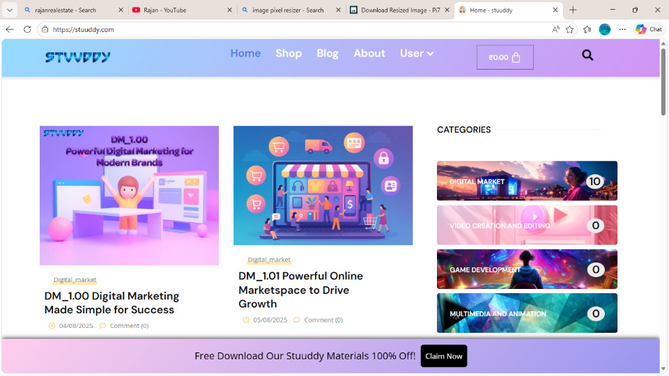 home page of the Stuuddy.com webpager
